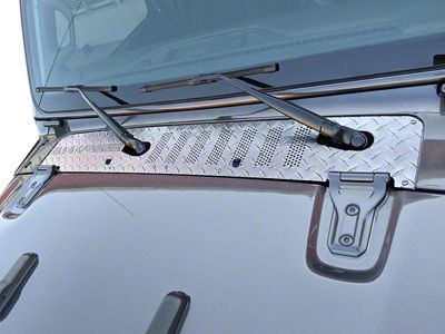 Center Cowl Cover with Nozzle Relocation; Aluminum Diamond Plate (18-25 Jeep Wrangler JL, Excluding 4xe & Rubicon 392)