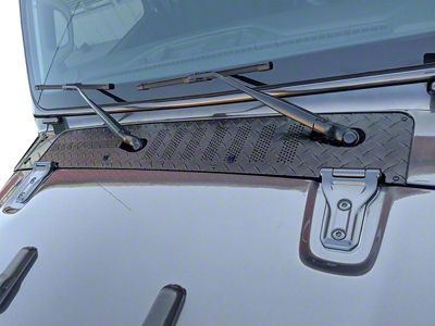 Center Cowl Cover with Nozzle Relocation; Black Aluminum Diamond Plate (18-25 Jeep Wrangler JL, Excluding 4xe & Rubicon 392)