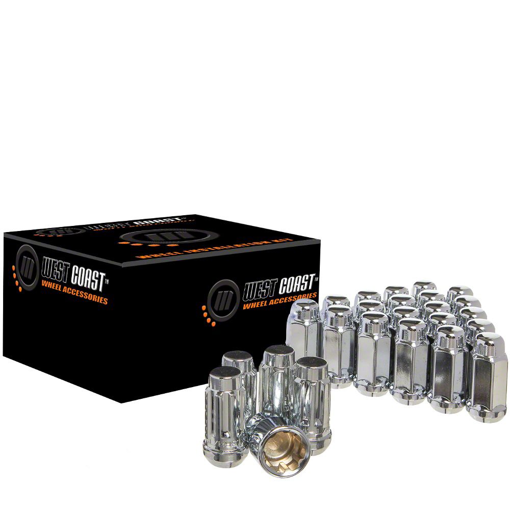 Jeep Wrangler Chrome Acorn Lug Nuts; M14x1.5; Set of 20 (1824 Jeep