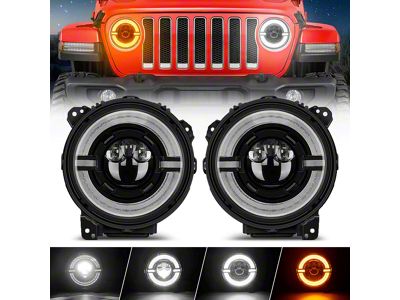 Crystal Series LED Headlights with Dual Halo Ring; Black Housing; Clear Lens (18-25 Jeep Wrangler JL w/ Factory Halogen Headlights)