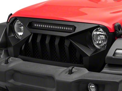 American Modified Demon Grille with LED Off-road Lights; Matte Black (18-25 Jeep Wrangler JL)