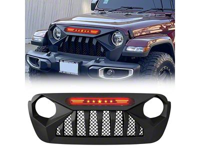 American Modified Demon Grille with Red 5 Star LED Lights Bar (18-25 Jeep Wrangler JL)