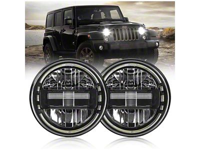 Diamond Series LED Headlights; Black Housing; Clear Lens (76-86 Jeep CJ7; 97-18 Jeep Wrangler YJ & TJ)