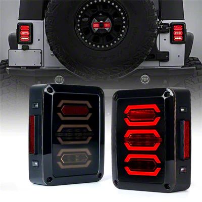Jeep Wrangler Diamond Style LED Tail Lights; Black Housing; Smoked Lens ...