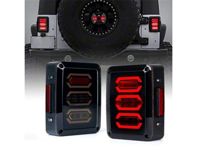 Diamond Style LED Tail Lights; Black Housing; Smoked Lens (07-18 Jeep Wrangler JK)