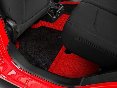 Double Layer Diamond Front and Rear Floor Mats; Base Full Red and Top Layer Black (07-18 Jeep Wrangler JK 4-Door)