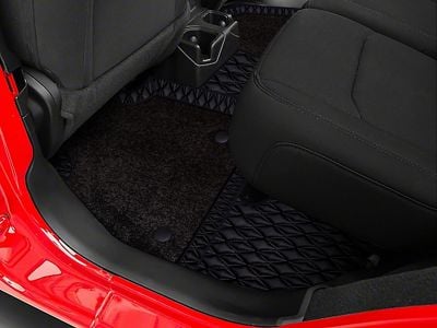 Double Layer Diamond Front and Rear Floor Mats; Base Layer Black and Top Layer Black (18-25 Jeep Wrangler JL 4-Door, Excluding 4xe)