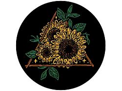 Drawn Sunflower Spare Tire Cover with Camera Cutout; Black (18-25 Jeep Wrangler JL)