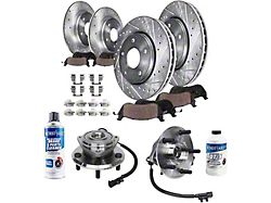 Drilled and Slotted Brake Rotor, Pad, Hub Assembly, Brake Fluid and Cleaner Kit; Front and Rear (07-10 Jeep Wrangler JK)