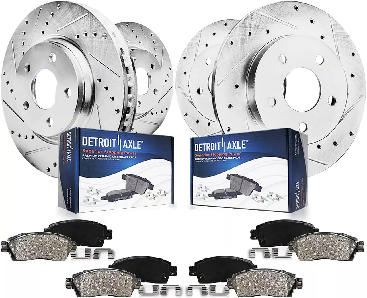 Jeep Wrangler Drilled and Slotted Brake Rotor and Pad Kit; Front and Rear (0718 Jeep Wrangler