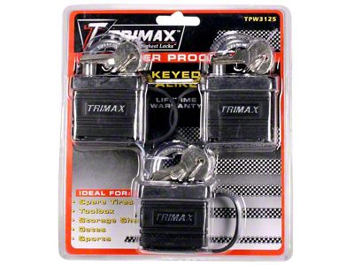 Dual Locking Weather Proof Solid Steel Padlock; Keyed Alike; 3-Pack