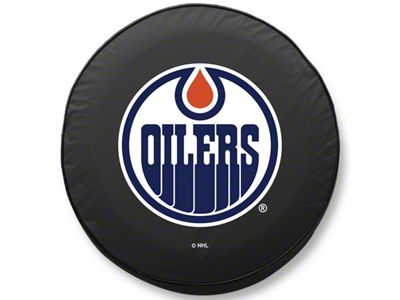 Edmonton Oilers Spare Tire Cover with Camera Port; Black (18-25 Jeep Wrangler JL)
