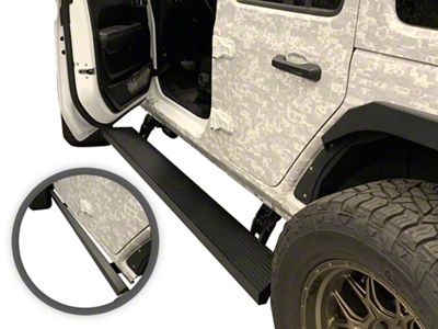 Electric Motor Retractable Running Boards; Black (18-25 Jeep Wrangler JL 4-Door)