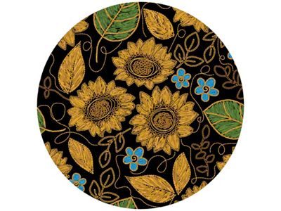 Faux Embroidered Sunflower Spare Tire Cover with Camera Cutout; Black (18-25 Jeep Wrangler JL)