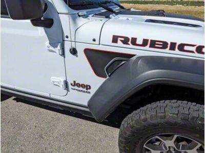 Fender Vent Decals; Matte Black with Red Pinstripe (18-25 Jeep Wrangler JL)