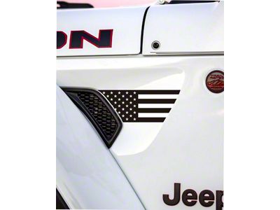 Flag Fender Vent Premium Wrap Decal; Black and White (18-25 Jeep Wrangler JL)
