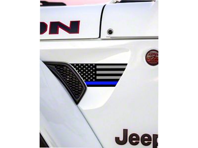 Flag Fender Vent Premium Wrap Decal; Thin Blue Line (18-25 Jeep Wrangler JL)
