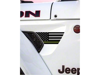 Flag Fender Vent Premium Wrap Decal; Thin Green Line (18-25 Jeep Wrangler JL)