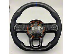 Mintz Garage Forged Carbon Fiber and Black Leather Custom Steering Wheel with Blue Stitching and Blue Stripe (18-26 Jeep Wrangler JL)