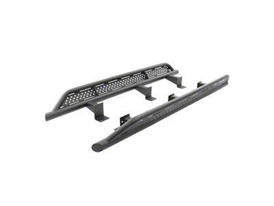 Go Rhino Frame Mounted Steel Rock Sliders; Textured Black (07-18 Jeep Wrangler JK 4-Door)