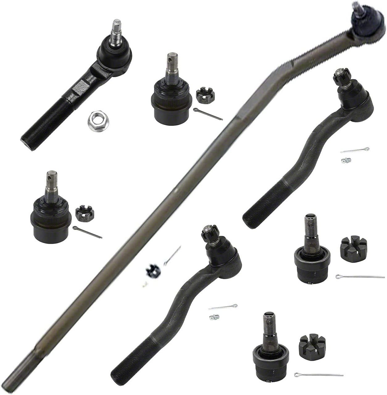 Detroit Axle - Front 7pc Tie Rods Ball Joints For Jeep Grand Cherokee Wrangler TJ Comanche, 3 Inner & Outer Tie Rods, 2 Lower Ball Joints, 2 Upper Ball Joints Replacement