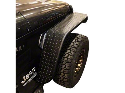 Front Tube Fender Flares; Black Aluminum Diamond Plate (18-25 Jeep Wrangler JL)