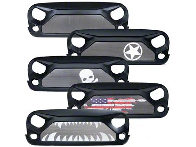 Gladiator Series Mesh Grille with Skull; Matte Black (07-18 Wrangler JK)