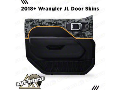 Gloss Camo Interior Door Skins; Front; Golden Yellow Outline (18-26 Jeep Wrangler JL w/ Power Locks & Windows)