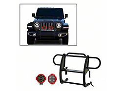 Grille Guard with 7-Inch Red Round LED Lights; Black (18-25 Jeep Wrangler JL)