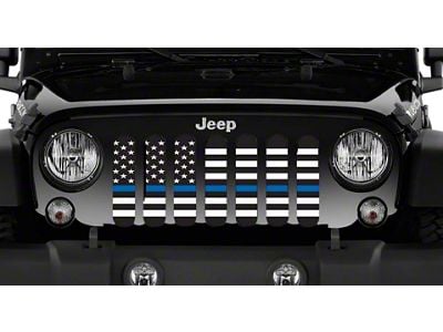 Grille Insert; American Black and White Back the Blue (18-25 Jeep Wrangler JL w/o TrailCam)