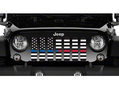 Grille Insert; American Black and White Back the Blue and Red (18-25 Jeep Wrangler JL w/o TrailCam)