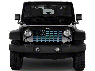 Grille Insert; Black American Flag with a Teal Fleck (18-25 Jeep Wrangler JL)