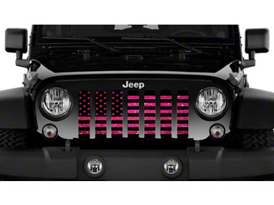 Grille Insert; Black American Flag with Bright Pink Fleck (18-25 Jeep Wrangler JL)