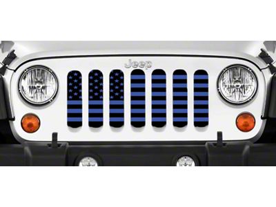 Grille Insert; Black and Blue American Flag with High Gloss Stripes on a Matte Blue Background (18-25 Jeep Wrangler JL w/ TrailCam)