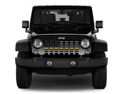 Grille Insert; Black and Gray American Flag with Gold Line (18-25 Jeep Wrangler JL w/ TrailCam)