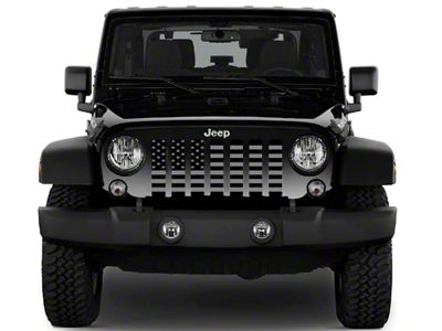 Grille Insert; Black and Gray American Flag (18-25 Jeep Wrangler JL w/ TrailCam)