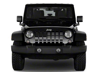 Grille Insert; Black and Gray American Flag with White Line (18-25 Jeep Wrangler JL w/ TrailCam)