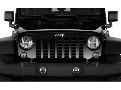 Grille Insert; Black on Black American Flag with High Gloss Black Stripes on a Matte Black Background (18-25 Jeep Wrangler JL w/ TrailCam)