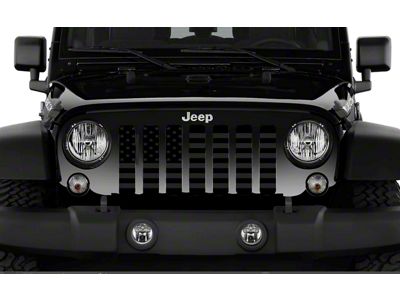 Grille Insert; Black on Black American Flag with High Gloss Black Stripes on a Matte Black Background (18-25 Jeep Wrangler JL w/o TrailCam)
