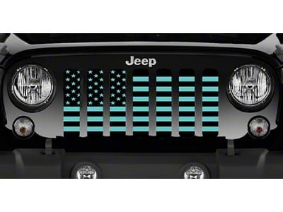 Grille Insert; Black and Teal American Flag (18-25 Jeep Wrangler JL w/o TrailCam)