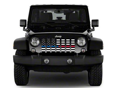 Grille Insert; Black and White American Flag with Blue/Red Line (18-25 Jeep Wrangler JL w/ TrailCam)