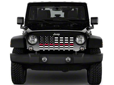 Grille Insert; Black and White American Flag with Red Line (18-25 Jeep Wrangler JL w/ TrailCam)