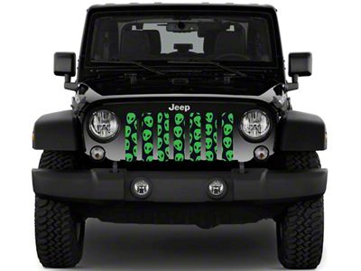 Grille Insert; Bright Green Alien Heads (18-25 Jeep Wrangler JL w/ TrailCam)