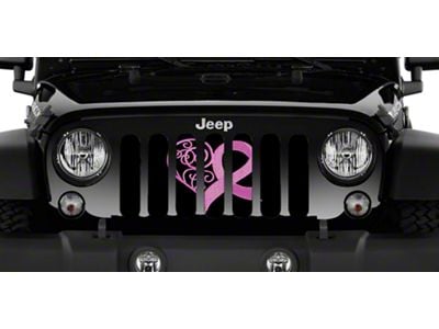 Grille Insert; Center Pink Hearts Breast Cancer Ribbon (97-06 Jeep Wrangler TJ)
