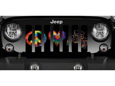Grille Insert; Peace, Love, Jeep Tie Dye Print (97-06 Jeep Wrangler TJ)