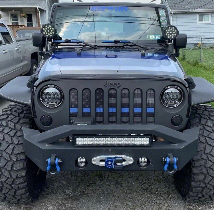 ZKD Customs Jeep Wrangler Grille Insert; Police Blue Line on a Black ...