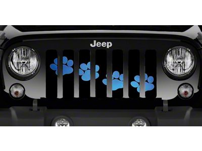 Grille Insert; Puppy Paw Prints Blue Diagonal (18-25 Jeep Wrangler JL w/o TrailCam)