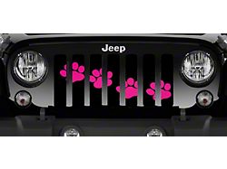 Grille Insert; Puppy Paw Prints Pink Diagonal (18-24 Jeep Wrangler JL w/o TrailCam)