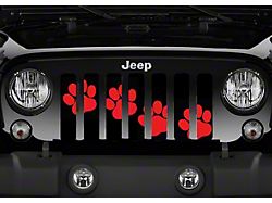 Grille Insert; Puppy Paw Prints Red Diagonal (18-23 Jeep Wrangler JL w/o TrailCam)