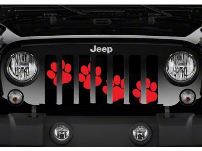Grille Insert; Puppy Paw Prints Red Diagonal (97-06 Jeep Wrangler TJ)